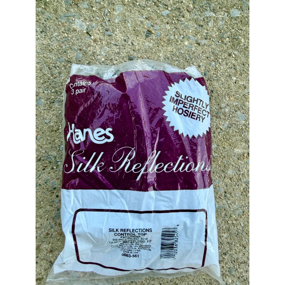 Hanes Silk Reflection Control Top Pantyhose 3 Pair Reinforced Toe Silver Size EF